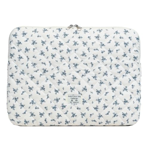 Cute Laptop Sleeve 13-15 inch Laptop Case Aesthetic Quilted Laptop Sleeve Computer Bag with Flower Printing for MacBook (Blue, 15inch) - color: Blue, size: 15inch