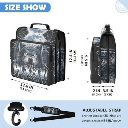 Custom Binder Bag Personalized Moon and Wolf 3 Ring Zipper Binder Bag with Laptop Pockets and Shoulder Strap Tote Binders Organizer Case for School Office - color: Custom Wolf