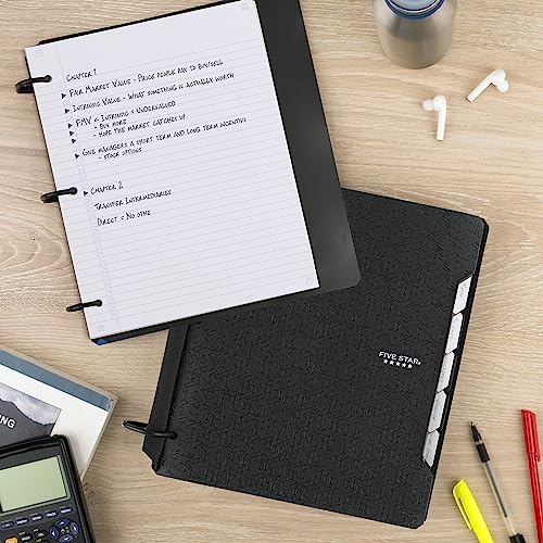 Five Star Flex Refillable Notebook + Study App, College Ruled Paper and 1-1/2 Inch TechLock Ring Binder with Pockets, Tabs and Dividers, 300 Sheet Capacity, Black (29324AA2) - color: Black, size: 1 Pack