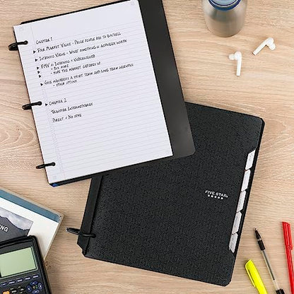 Five Star Flex Refillable Notebook + Study App,College Ruled Paper and 1-1/2 Inch TechLock Ring Binder with Pockets,Tabs and Dividers,300 Sheet Capacity,Black (29324AA2),(Pack of 6) - color: Black, size: 6 Pack
