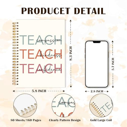 Qabliqo Teacher Spiral Notebook Journal 5.5x8.3, Teach Compassion Kindness Confidence Notebooks for Note Taking, Teacher Appreciation Gifts for Women - color: Teach