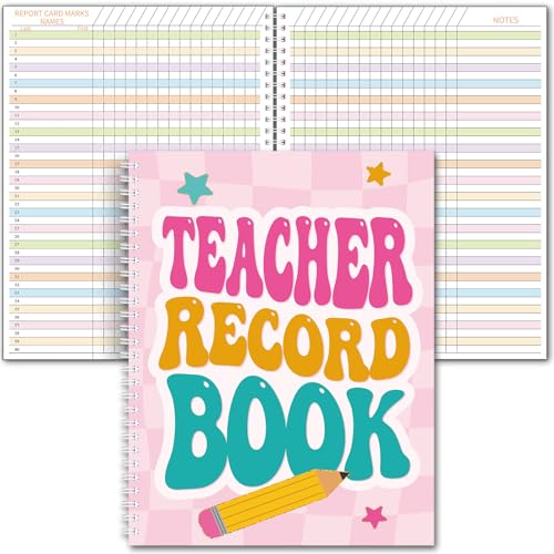 Pasimy 2026-2027 Teacher Record Book Grade Book for Teacher Classroom Spiral Bound Class Planner Double Sided Office Favors Supplies for Classroom Attendance Decoration (Pastel Checkered) - style: Pastel Checkered