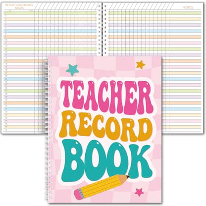 Pasimy 2026-2027 Teacher Record Book Grade Book for Teacher Classroom Spiral Bound Class Planner Double Sided Office Favors Supplies for Classroom Attendance Decoration (Pastel Checkered) - style: Pastel Checkered