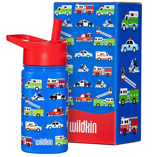 Wildkin Kids Stainless Steel Water Bottle, 14oz, Heroes | 14oz insulated steel water bottle — coordinates with matching Wildkin backpacks and lunch boxes - color: Heroes, size: 14 Oz