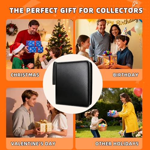 Jumbo Card Binder 100 Pockets for XL Jumbo Cards, Oversized Card Binder, QUBAMG PU Zipper Double Sided Binder Fits 5.7″ x 7.9″ Large Game Cards, Big Trading Card Collection Album Folder, Black - color: Black