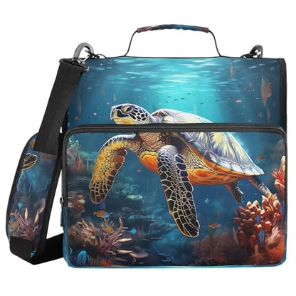 Personalized Sea Turtle D-Ring Binder Bag Multi-Pocket Zipper Organizer with Handle and Detachable Shoulder Strap Holds 500 Sheets for School Office Supplies - color: Dhb-007