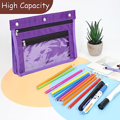 YoeeJob 1 Pack Pencil Pouch for 3 Ring Binder, Expandable Binder Pouches with Zipper, Large Capacity Pen Holder Case with Clear Window School Class Office Organizers, Purple - color: Purple