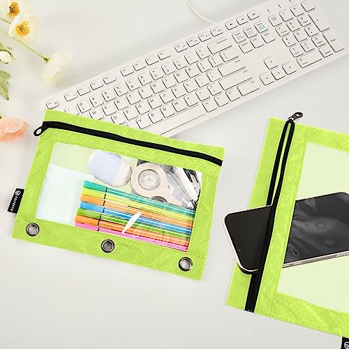 MCHIVER Neon Yellow Pencil Pouch for 3 Ring Binder Pencil Pouches with Zippers Clear Window Binder Pockets Pencil Bags for Work Daily Office 2 Packs - color: Neon Yellow