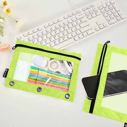 MCHIVER Neon Yellow Pencil Pouch for 3 Ring Binder Pencil Pouches with Zippers Clear Window Binder Pockets Pencil Bags for Work Daily Office 2 Packs - color: Neon Yellow
