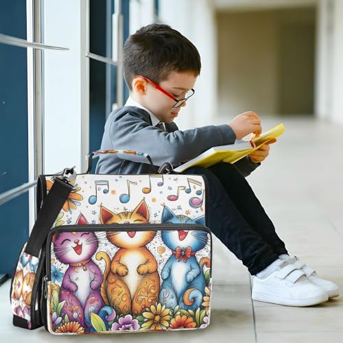 3 Ring Zipper Binder With Shoulder Strap Documents Storage Organizer Animal Dog - color: Three Singing Cats