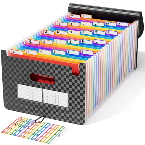 ABC life 26-Pocket Accordion File Organizer, High Capacity Expandable Monthly Bill & Receipt Holder with Colored A-Z Tabs, Portable Folder Organizer for Home Office School, Fits Letter/A4 Size - color: Checkered Pattern