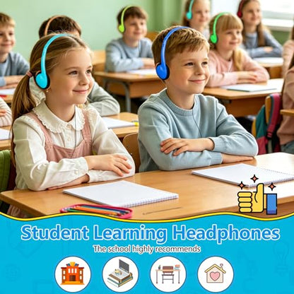 25 Pack Bulk Headphones for Classroom, 3.5mm Jack Multi Color | Wired On Ear Headphones for Kids Boys Girls Teens Adults. Laptop Computer. School Testing Library Online Learning