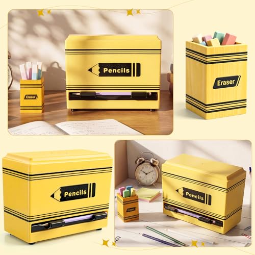Pencil Dispenser for Classroom, 2Pcs Classroom Organization Set, Interactive Pencil Holder with Eraser Holder, Pencils Station for Teacher & Student, Teacher Must Have, Back to School Supplies(Yellow) - color: Yellow