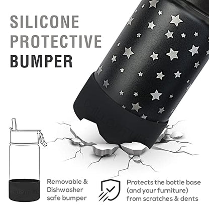 CHILLOUT LIFE 12oz Kids Insulated Stainless Steel Water Bottle with Leak Proof Straw Lid & 144 Stickers - color: Star Night Sky, style: 12 oz