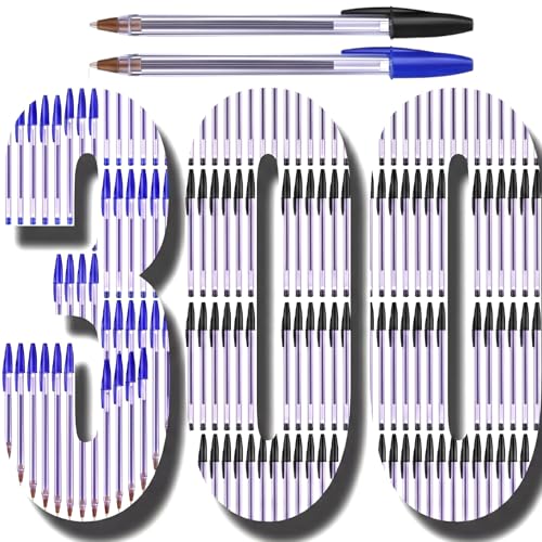 300 Pack Ballpoint Pens Bulk Black and Blue Ink 1.0mm Medium Point Click Pens Bullet Tip Refillable No Bleed Smooth Writing for Office Nurse Teacher Home Server Journal - color: Black and Blue
