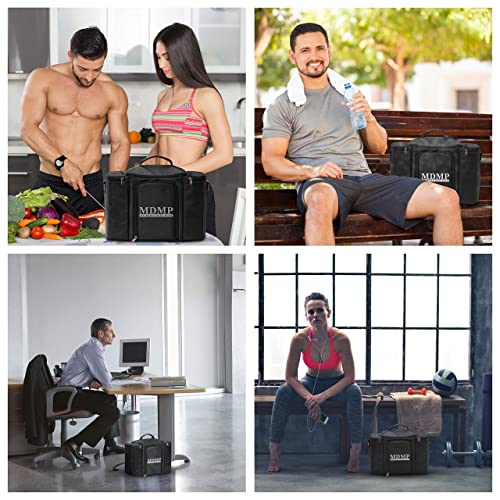Meal Prep Lunch Bag/Box For Men, Women + 3 Large Food Containers (45 Oz.) + 2 Big Reusable Ice Packs + Shoulder Strap + Shaker With Storage. Insulated Lunchbox Cooler Portion Control Set (Black)