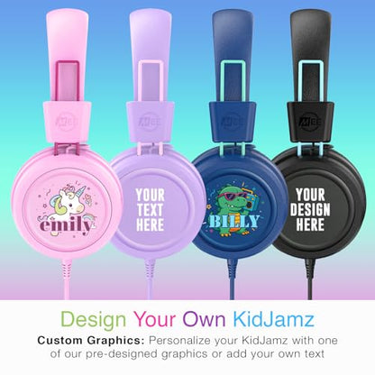 MEE audio KidJamz KJ55 Personalized Wired Headphones for Kids with Custom Full Color Photo Print, 3.5mm Plug Headset, Volume Limiter, & Microphone, Printed Graphics for School, Gift, Travel (Blue) - color: Blue, style: Customized