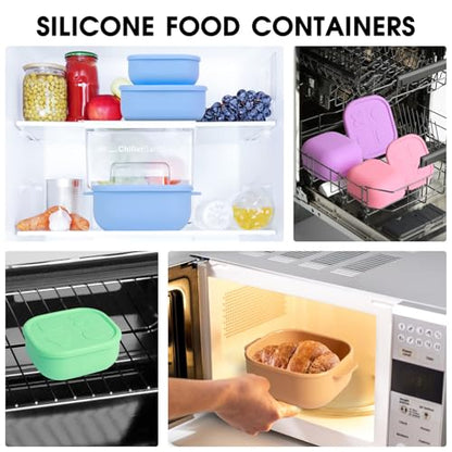 Silicone Bento Box ｜Food Grade & Leakproof Lunch Box Bento with Lids ｜3-Piece Space-Saving Nesting Kit Food Storage Containers Set (Pink) - color: Pink