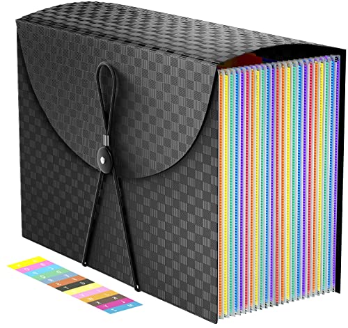 Expanding File Folders Accordion File Organizer with 24 Pockets,Accordian Document Folder Letter Size,Expandable Filing Box,Bill,Receipt and Paper Organizer Storage Boxes,Light-Duty,Portable Perfect - color: Grid Rainbow