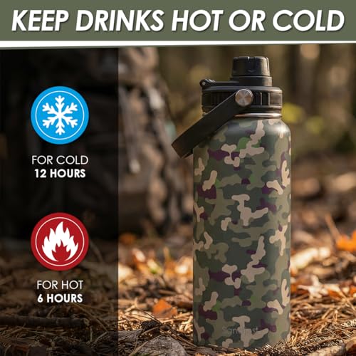 Camouflage Insulated Stainless Steel Water Bottle 32oz, Vacuum Chug Lid Travel Tumbler for Men Friends Dads Grandpa, Birthday Christmas Fathers Day (Woodland Camo) - color: Camouflage 3