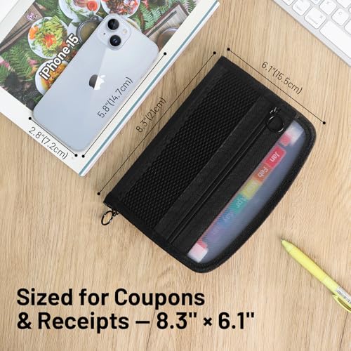 Mukawa 13 Pockets Receipt Coupon Organizer,8x6 Inches,Small Accordion File Organizer with Labels Receipt Cards,Zipper Closure,Receipt Cards, Bill Business, Coupons Storage