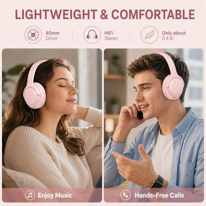 MIDOLA Bluetooth Headphones Over Ear 68H Playtime 6 EQ Wireless Headset with Microphone HiFi Stereo Foldable Lightweight Deep Bass for Travel Home Office Cellphone Pink - color: Pink