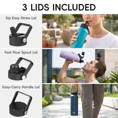 Konokyo 25oz Insulated Stainless Steel Water Bottle with 3 Lids, Leakproof BPA-Free Bottle with Straw Lid, Sip Lid and Flex Cap for Gym, Travel, School, Office, Macaron Green - color: Macaron Green, size: 25 Ounces