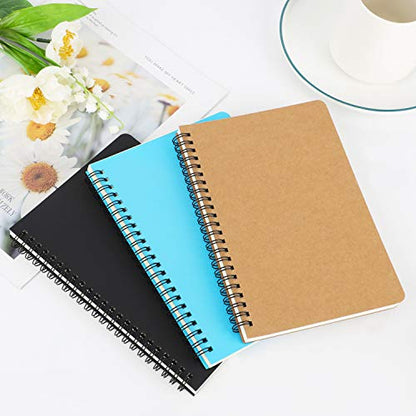 EUSOAR Hardcover College Ruled Spiral Notebooks, A5 3Packs 5.5"x8.3" 120 Pages Lined Travel Writing Subject Notebooks Journal, Memo Notepad Sketchbook, School Office Business Diary Journal - color: Black, Blue, Kraft, size: 3 Packs