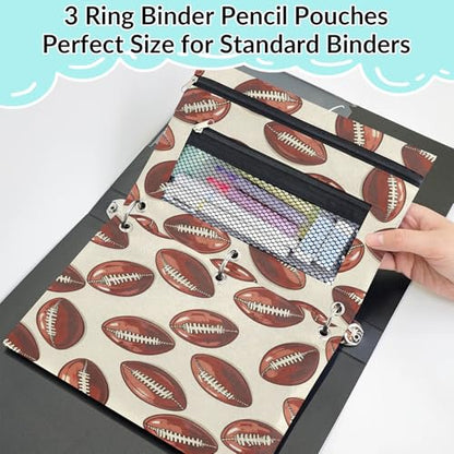 Sports Football Pencil Pouch for 3 Ring Binder Soccer Rugby Balls Pencil Case Bag with Clear Window Zipper Pockets for Kids Girls Boys Students School College Supplies 2 Pack - color: Brown Beige