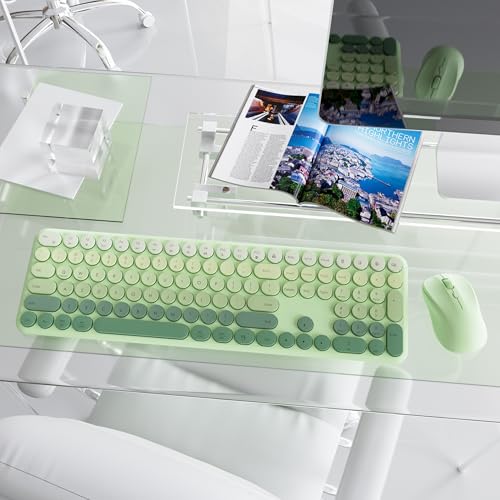 Wireless Keyboard and Mouse Combo, 110-Key Full Size (Gradient Cyan) | Silent Keyboard with Round Keycaps, 2.4GHz USB Plug-and-Play Wireless, Compatible with PC, Laptop, Mac - color: Gradient cyan