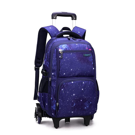 VIDOSCLA Elementary Galaxy Teens Rolling Backpack Kids Boys Luggage with Wheels Trolly BookBag for School-6 Wheels - color: Sky Blue-6 Wheels Backpack, style: 6 Wheels