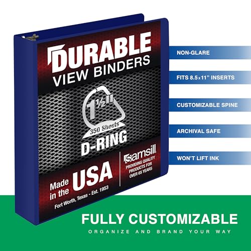 Samsill Durable 1.5 Inch Binder, D Ring Binder, Customizable Clear View Cover, Dark Blue, Holds 350 Pages - color: Dark Blue, size: 1.5 Inch