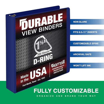 Samsill Durable 1.5 Inch Binder, D Ring Binder, Customizable Clear View Cover, Dark Blue, Holds 350 Pages - color: Dark Blue, size: 1.5 Inch