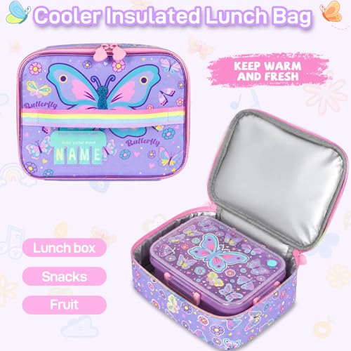 Kids Backpack for Girls with Lunch Box, Cute Butterfly Kids Elementary SchoolBag Middle-School Bookbag Back to School Gift - color: Butterfly