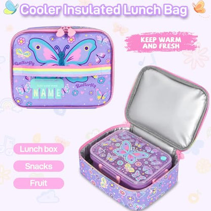 Kids Backpack for Girls with Lunch Box, Cute Butterfly Kids Elementary SchoolBag Middle-School Bookbag Back to School Gift - color: Butterfly