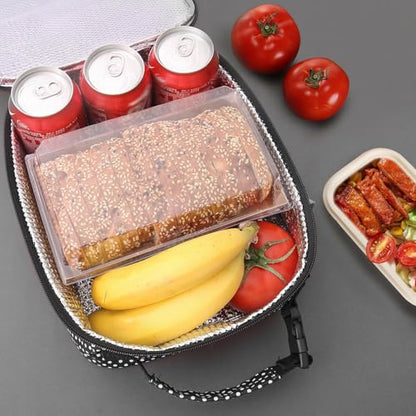 Lovoeo Lunch box Lunch bag for men women Insulated Lunchbox Lunch bags for Work Picnic Travel (Black polka dot) - color: Black polka dot