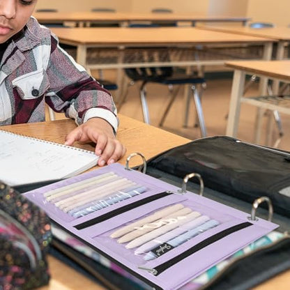 SKYDUE Pencil Pouch for 3 Ring Binder, 3 Compartment Zipper Pencil Case, Large Capacity Pen Organizer with Clear PVC Window for School Supplies, Students, Kids & Teachers - color: Purple