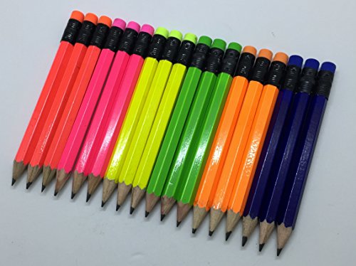Golf Pencils with Eraser - Golf, Pew, Short, Mini, Half - Hexagon, Sharpened, #2 Pencil, Color - Assorted Neons, Pkg of 36 Pocket Pencils™