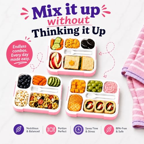 kinsho Glitter Bento Box Lunch Box for Kids Girls, Cute School Snack Meal Prep Container for Lunches, Pink - color: Pink Glitter
