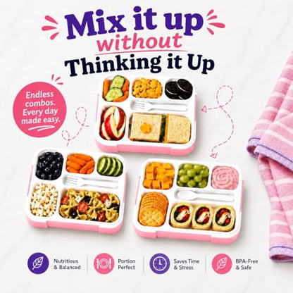 kinsho Glitter Bento Box Lunch Box for Kids Girls, Cute School Snack Meal Prep Container for Lunches, Pink - color: Pink Glitter