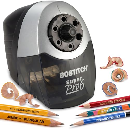 Bostitch Office SuperPro 6 Commercial Electric Pencil Sharpener, Heavy Duty Classroom Sharpener, 6-Hole Design with Industrial Motor, for Colored & Graphite Pencils, Grey