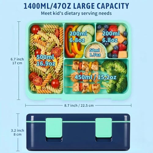 rockpapa Chill Bento Box for Kids- Large 5.5 Cups Lunch Box with Ice Pack - 5 Compartments, BPA-Free, Leak Proof, with Utensils & Portable Handle, Microwave/Dishwasher Safe (Blue Dinosaur) - color: Blue Dinosaur