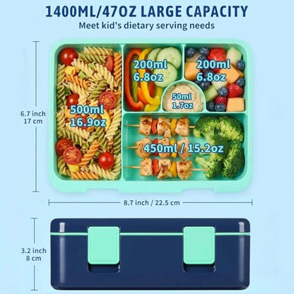 rockpapa Chill Bento Box for Kids- Large 5.5 Cups Lunch Box with Ice Pack - 5 Compartments, BPA-Free, Leak Proof, with Utensils & Portable Handle, Microwave/Dishwasher Safe (Blue Dinosaur) - color: Blue Dinosaur