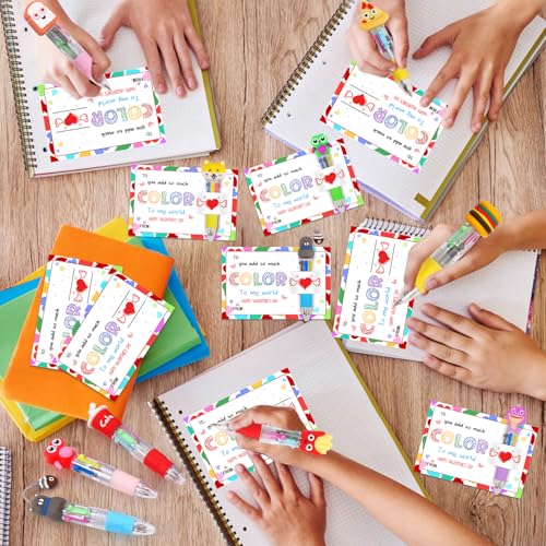 CZWZ 30 Set Cute Multicolor Pens in One 4-in-1 Fun Pens Bulk with 30 Valentines Day Cards for Valentine's Day Party Student Colleagues Greeting Exchange Gift Office School - style: 30Set-Valentine