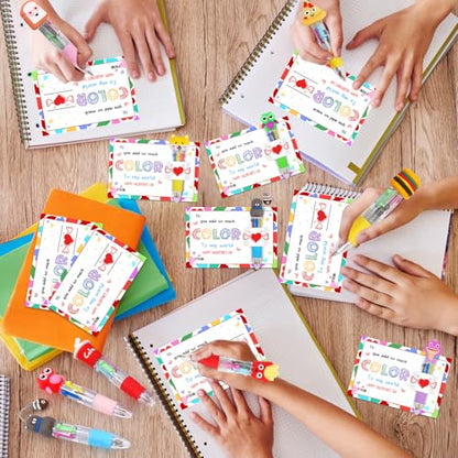CZWZ 30 Set Cute Multicolor Pens in One 4-in-1 Fun Pens Bulk with 30 Valentines Day Cards for Valentine's Day Party Student Colleagues Greeting Exchange Gift Office School - style: 30Set-Valentine