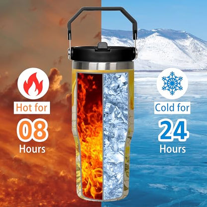Queen Hero 30 oz Bee Tumbler with Handle, Large Insulated Tumbler with Flip & Straw Coffee Mug Cup Stainless Steel Gifts for Women Men Youth - color: Gold