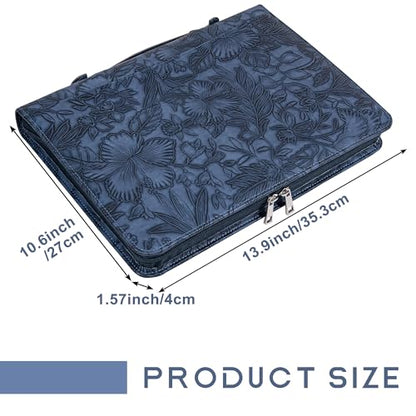 Dark Blue Embossed Portfolio,Business Zipper Binder with Handle,3 Ring Binder with Zipper 1 inch,PU Leather Portfolio,A4 Planner Folder with Laptop Pocket, Professional Organizer for Resume/Interview