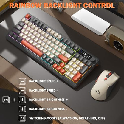 ZIYOU LANG T96 Wireless Gaming Keyboard and Mouse Combo,Dual Bluetooth//2.4G RGB Backlit Mechanical Feeling Keyboard with Smart Display & Knob,4000 DPI Gaming Mouse for PC Laptop Mac Wins-Shimmer - color: Shimmer