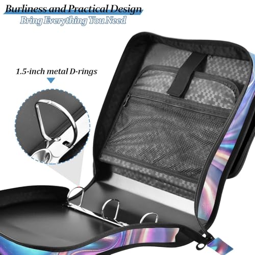 3 Ring Binder Zipper Binders Purple Laser Expanding File Folder Bag with Shoulder Strap - color: Purple