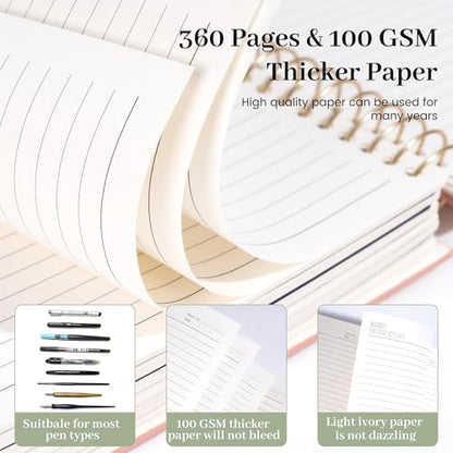 FLYING EAGLE Leather Spiral Notebooks for Work 5 Subject Notebook College Ruled with Dividers Pen, 360 Pages B5 Hardcover Lined Journals for Women Men Writing,Green - color: A.green